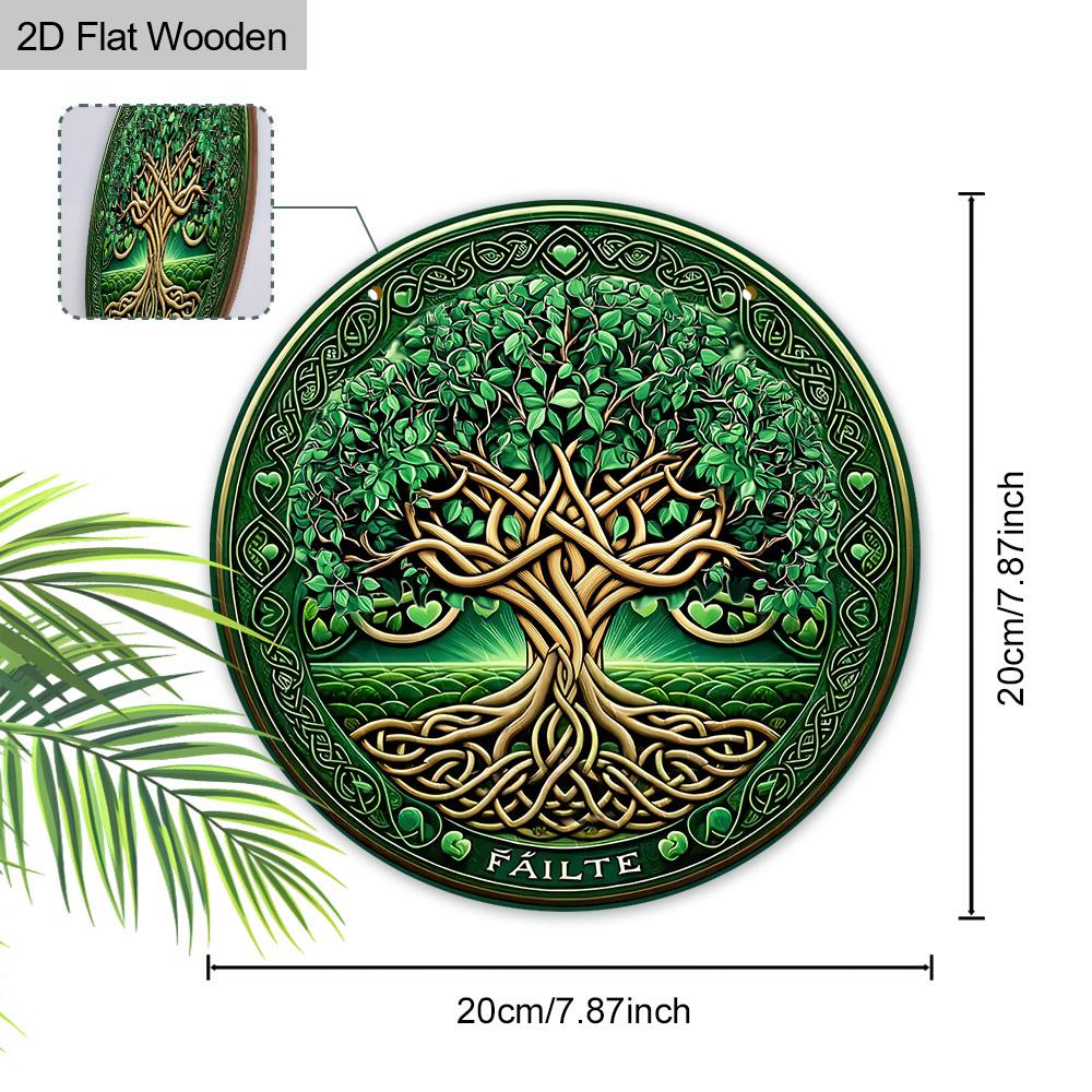 1pc Green Tree of Life Ornament Wooden 2D Flat Hanging, Xmas Decorations, Round-shaped Hanging Wall or Door Decor, Holiday Party Decor, Home Garden