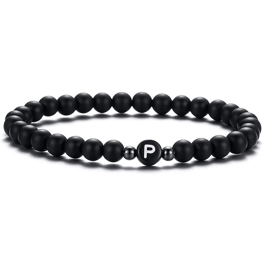 6 mm Armband aus natürlichem, mattiertem Achat für Damen und Herren, handgefertigtes Perlenarmband mit Buchstaben, modisches Design mit 26 Buchstaben, Partnerschmuck