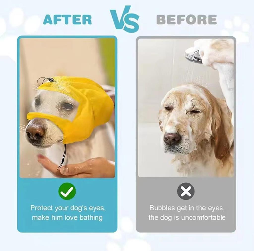 Waterproof Dog Bathing Cap Adjustable Swimming Headgear with Earmuffs Pet Head Cover for Small to Medium Dogs Protective Ear Pro