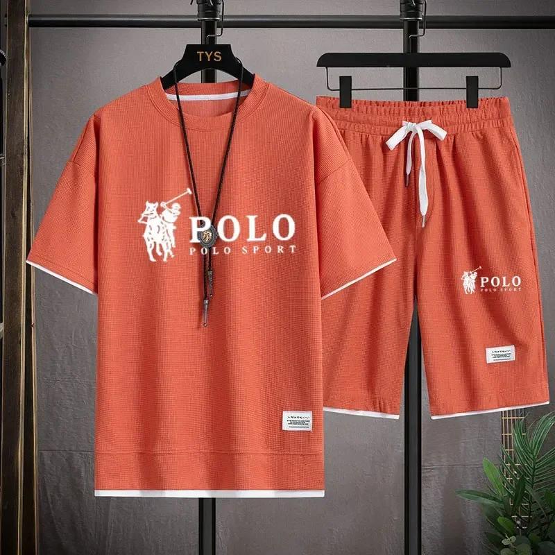 Summer New Men's Large-sized Casual Fashionable Breathable Quick-drying Fitness Sports Short-sleeved T-shirt + Sports Shorts Set