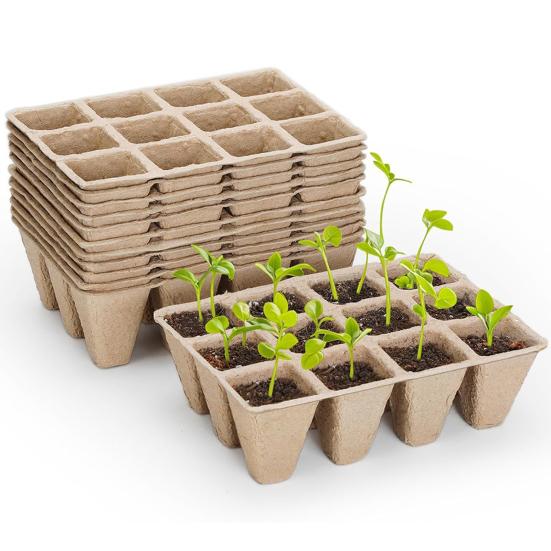 12-Cell Seedlings Tray Biodegradable Plant Pots Breathable Seeds Starter Tray with Tags And Tools for Flowers