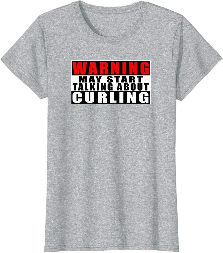 Warning May Start Talking about Curling Funny Sport TShirt Premium Cotton Short Sleeve ONeck Mens T Shirt New S3XL