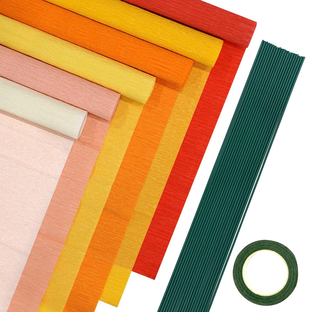 3/5/6 Rolls Crepe Paper Streamers, Colorful Crepe Paper Sheets 20 Pcs Floral Iron Wire 1 Pcs Green Floral Adhesive Tape