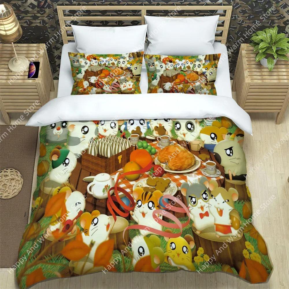 3D Printing Carton Lovely Hamtaro Beding Set Soft Duvet Cover Pilow Set Birthday Gift Children Comfortable Quilt Cover Beding Home Textiles