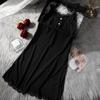 Women's Elegant Lace Trim Ribbed Nightdress Sleeveless V-Neck Button Decor Slip Dress Comfortable Sleepwear & Loungewear