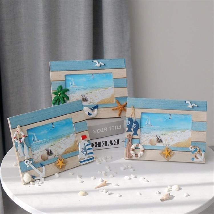 Ramka na zdjęcie na biurko Ramka śródziemnomorska Drewniany stojak na ramkę na zdjęcie Ramka przybrzeżna Dekoracje do domu i kawiarni