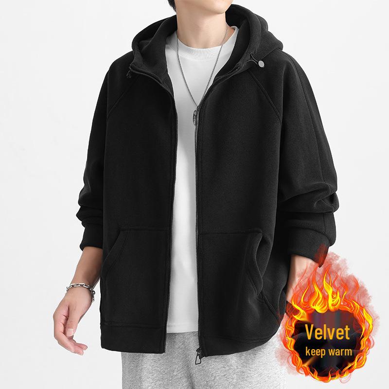 Plus Size Men's Winter Sherpa Fleece Hoodie Cardigan 2025 - Heavyweight Trendy Top