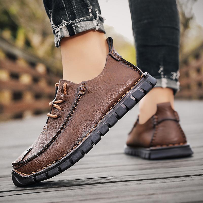 Handmade Men Casual Shoes Soft Leather Soft Sole Breathable Mens Sneakers Luxury Design Non-Slip Outdoor Mens Shoes