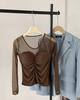 2026 Spring/Summer Women's Slim Mesh Layer Round Neck Long Sleeve Top