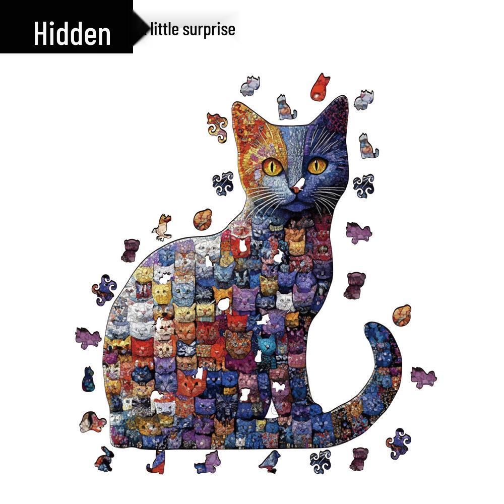HOOLOOG Irregular Cube Cat Wooden Jigsaw Puzzle Toy & Money Box
