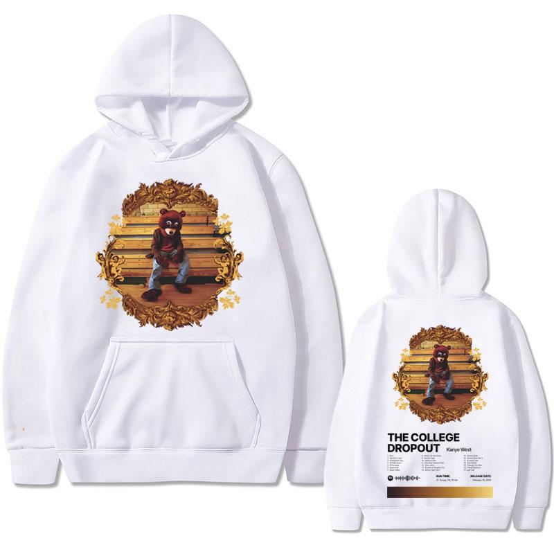 Rapper Kanye West The College Dropout Hip Hop Musikalbum Grafik Hoodie Herren Lässiges Übergroßes Sweatshirt Herren Schwarz Streetwear