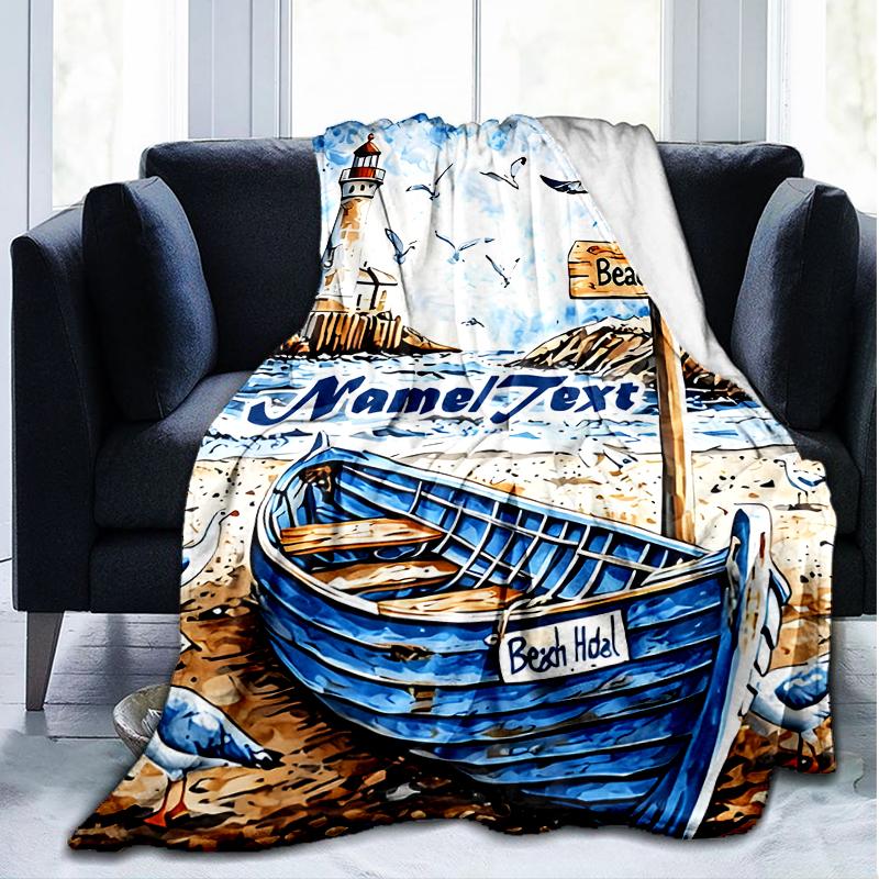 1PC Custom Name Beach Hotel Signage Scene Outdooor Flannel Blankets Throw Blanket All-Season Throw Gift Bedspread for Couch, Bed, Camping Holiday Birt