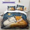 Fox and Moon Pattern Bedding Home Decoration Birthday Gift (1 * duvet cover + 2 * pillowcase, without core)