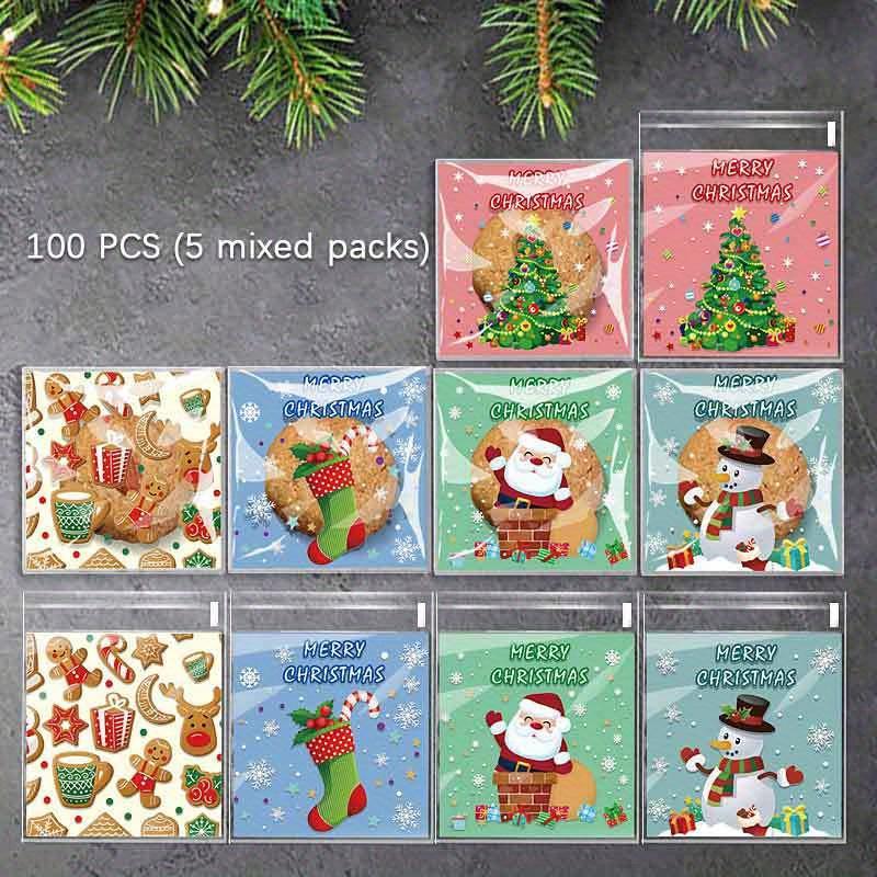 1PACK/100 Santa Claus Tree Snowflake Crispy Candy Self-Sealed Sticky Bag Cookies Cow Gin Biscuit Party Gift Packaging