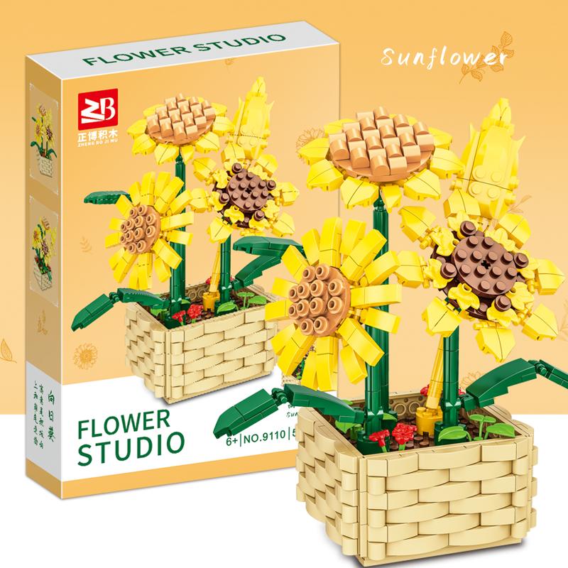

Lele Creative, высококачественные строительные блоки Epiphyllum с подставкой для вазы, украшение для балкона, игрушки для девочек Sunflower-550Pcs