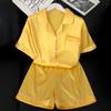 Solid Color, High-End Sense Of Vitality, Yellow Temperament, Fashionable Ice Silk Pajamas, Women'S Summer Short-Sleeved Suit, Loungewear