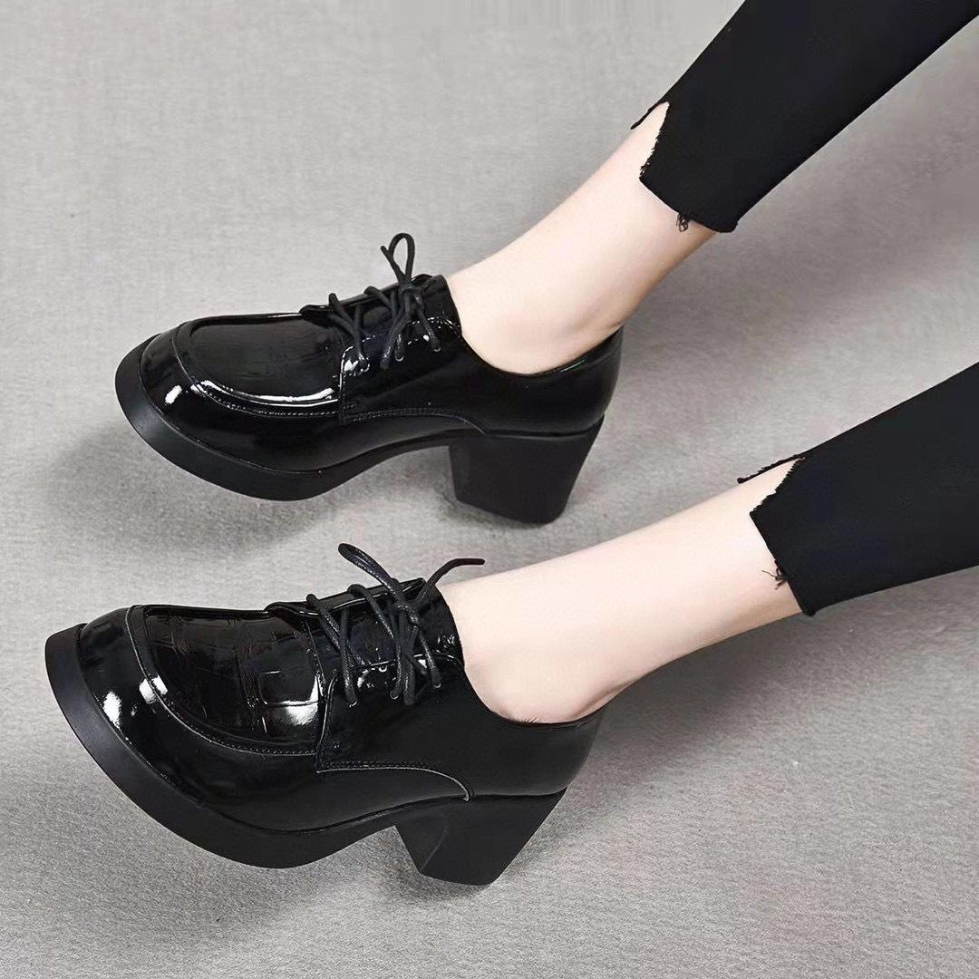 

Женские туфли на платформе с круглым носком, весенние новые кожаные туфли на шнуровке, толстый каблук, тонкие туфли из коровьей кожи первого слоя 40