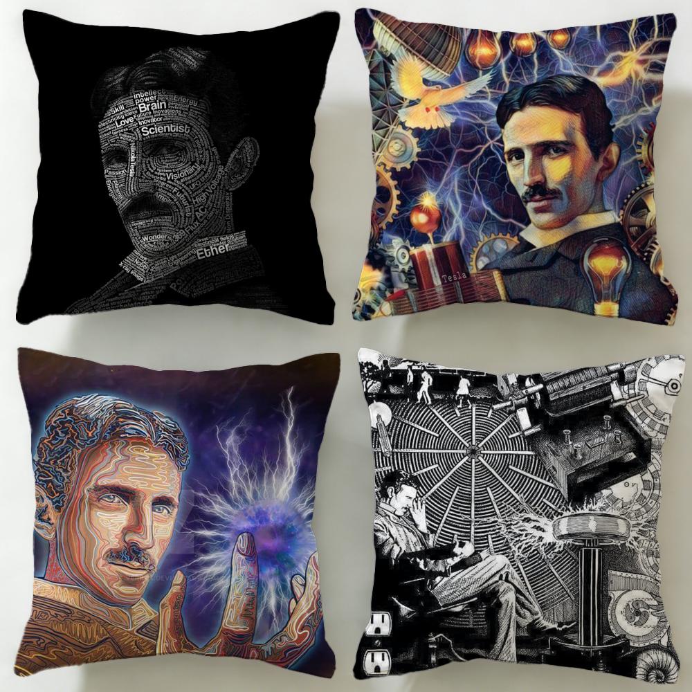 classic scientist Nikola Tesla Cushion Cover Soft EasyWash Pillow Case Versatile for Couch Bed Travel and Office