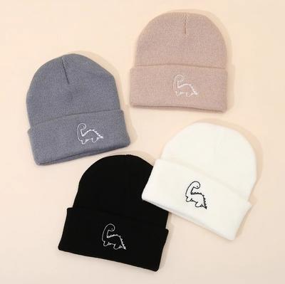 Cartoon Dinosaurs Knitted Hat for Toddler Cute Animal Embroidery Dinosaurs Kids Crochet Bonnet Autumn Warm 1-4 Year Baby