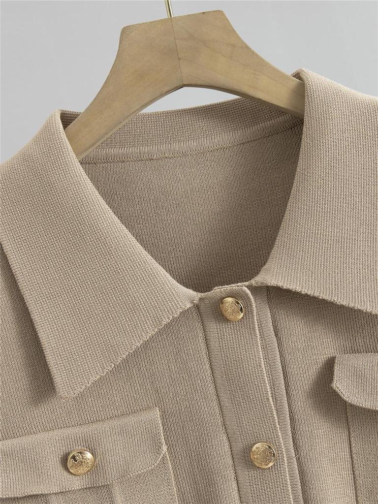 Korean Style Slim Knit Polo Sweater and Skirt Set for Women