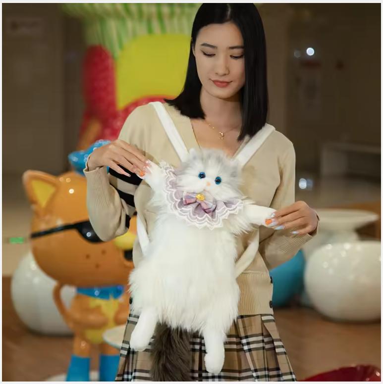 Cute Simulated Cat Designer Backpack Women Kawaii Soft Plush Trendy Backpack Purse for Woman School Bag Gift for Girls