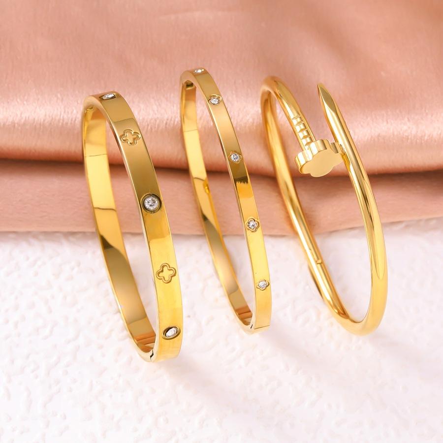 Color Bracelet Set, Nails, Slim Waist, Four-leaf Clover Bracelet, Gold Bangles