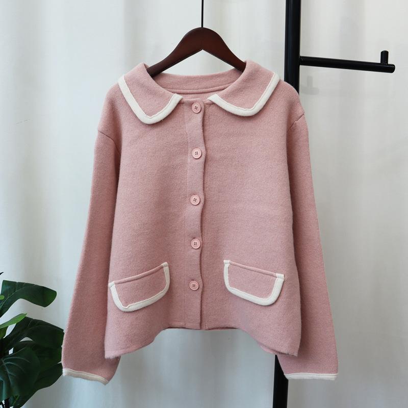 Autumn and Winter New Retro Contrasting Colors Hong Kong Flavor Knitted Cardigan Soft Waxy Design Temperament Loose Sweater Jacket Women