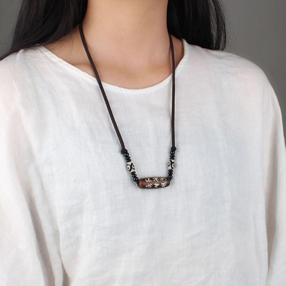 Boho Party Handmade Lucky Gift Buddhist Mala Wood Bead Nepal Necklace Pendant Necklace