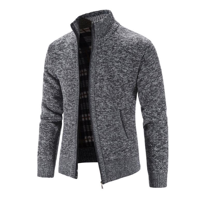 Men S Long Sleeve Thick Knit Cardigan Casual Stand Collar Sweater