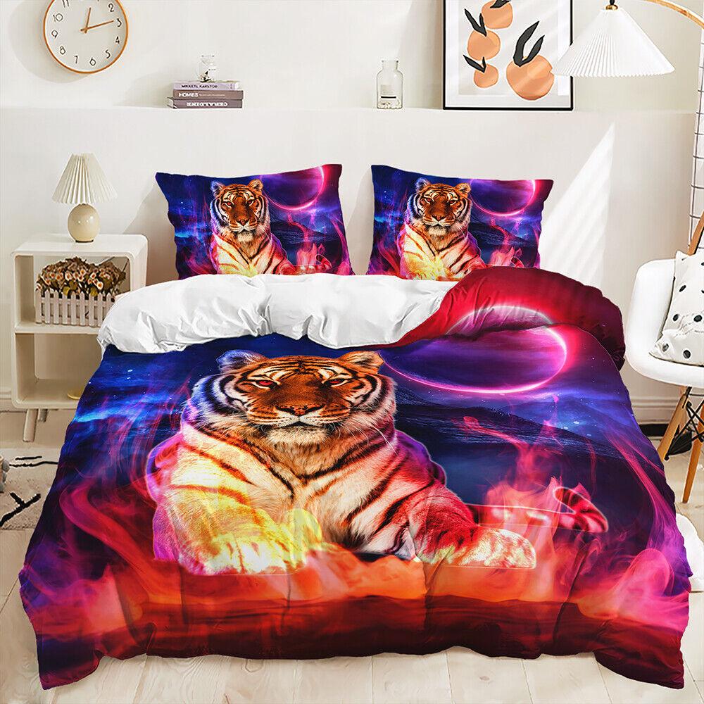 Floral Animals Big Cats Lion Tiger Leopard Animal Print Duvet Quilt Cover Set