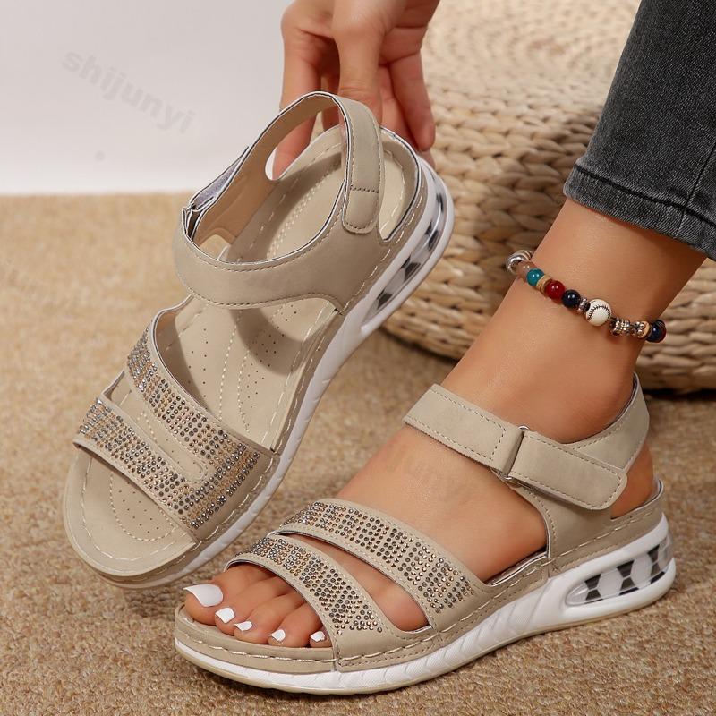 Fashion Peep Toe Women's Sandals Summer Wedge New Retro Rhinestone Paltform Casual Sandals Women Outdoor Beach Shoes Ladies Sandalias