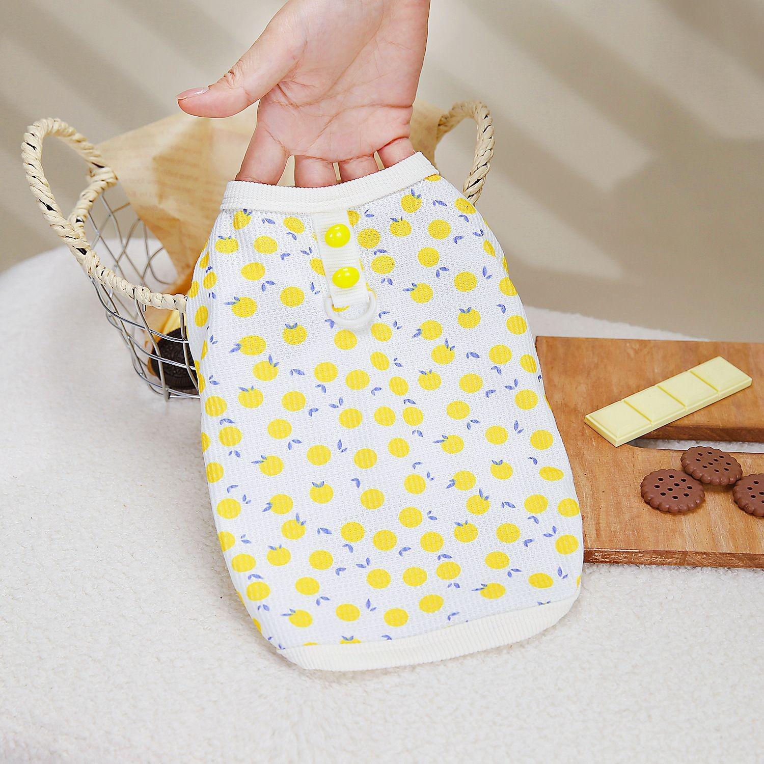 

Одяг для домашніх собак - футболка з принтом із фруктами з бішон-тедді (Весна/літо, 2 кольори) M (4-6 jin) жовтий