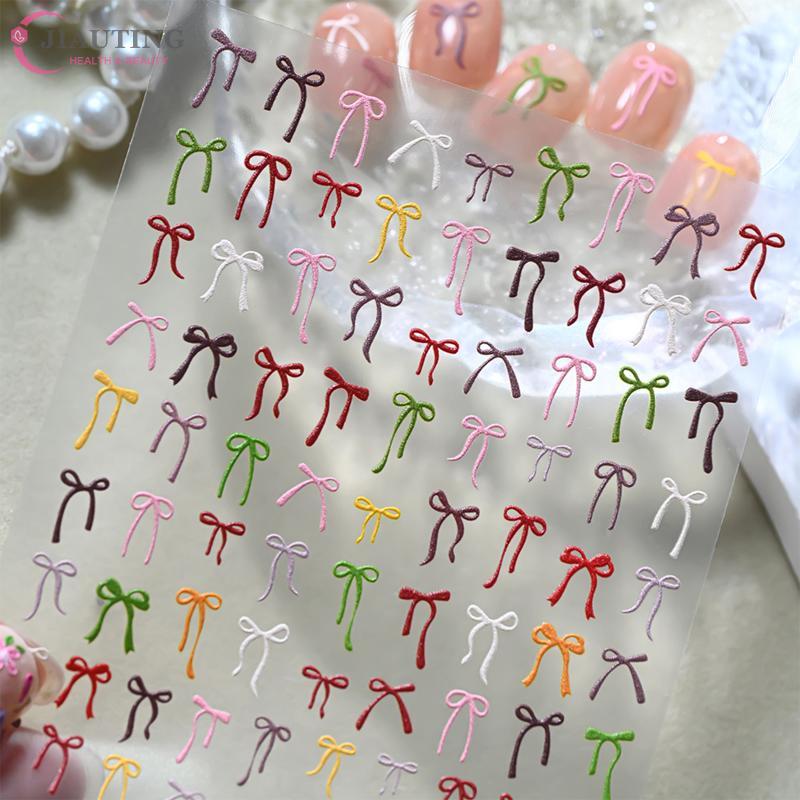 1pc Colorful Bow Ribbon Bowknot Nail Sticker 3D Mini Nail Appliques Adhesive Decal Nail Charms Nail Art Manicure Decorations DIY