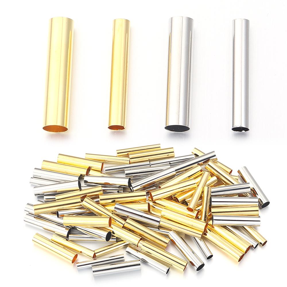 50-100pcs 4mm 6mm Hole Tube Copper Spacer Beads Connector Straight Tube For Jewelry Making DIY Chock Necklace Making Wholesale