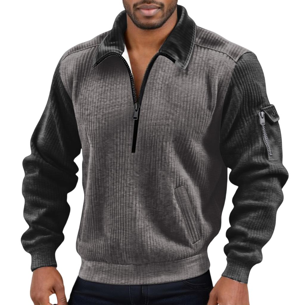Men's Flip Collar Long Sleeves Half Zipper Hoodie