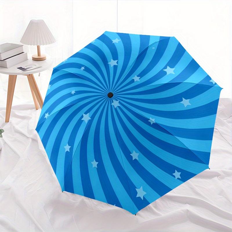 Spiral Stars Automatic Folding Umbrella 8 Ribs, Durable Iron Frame, Bright Color Pattern Compact Travel Umbrella, Suitable for Outdoor, Bea