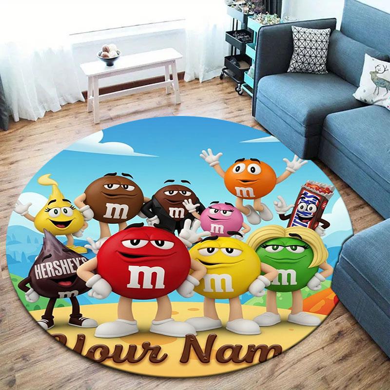 M&M's Custom Name Round Area Rug,Carpet Rug for Living Room Bedroom Sofa Playroom Decor,Non-slip Floor Mat