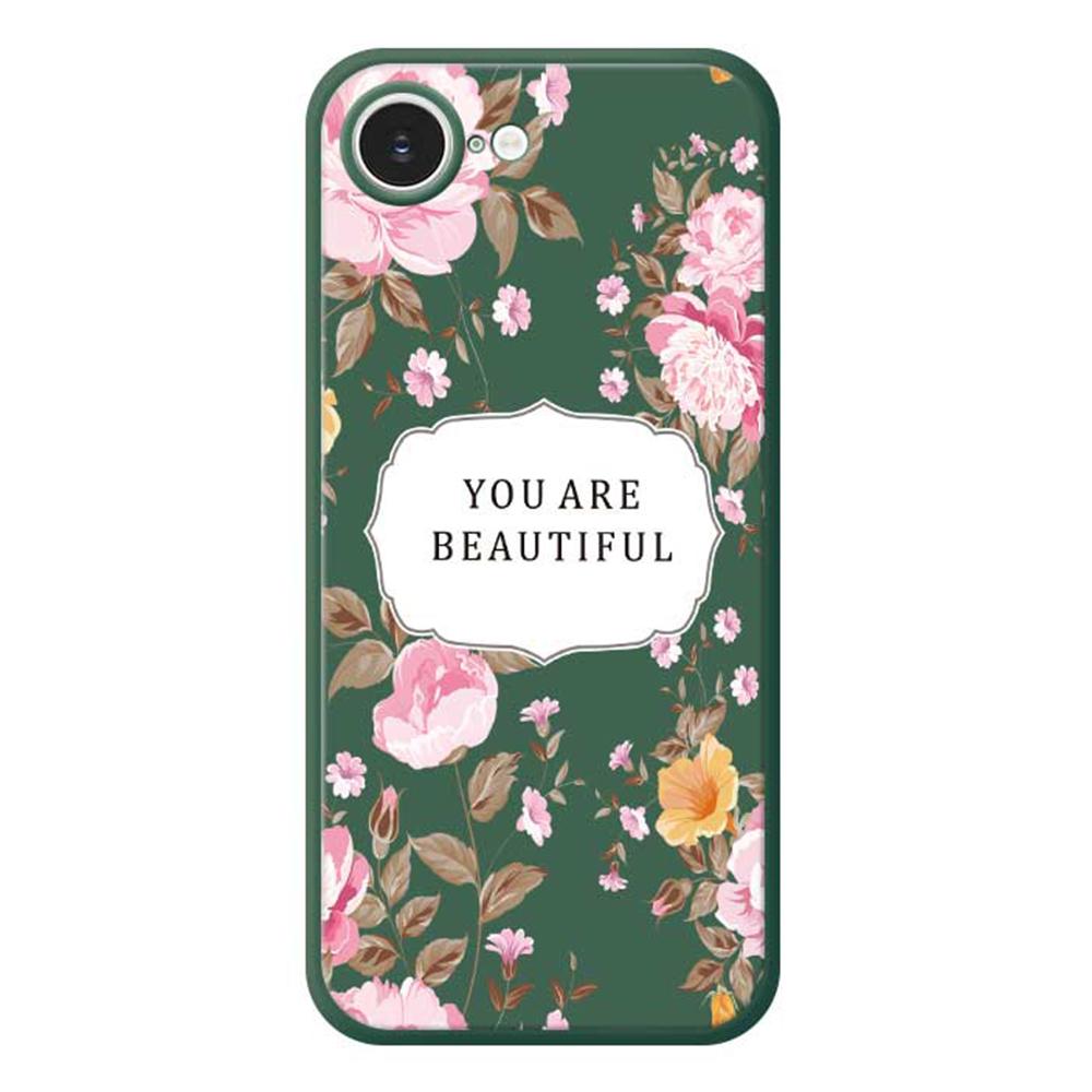 For iPhone 16e Case Beauitful Flowers Pattern Printing Straight Edge TPU Phone Back Cover