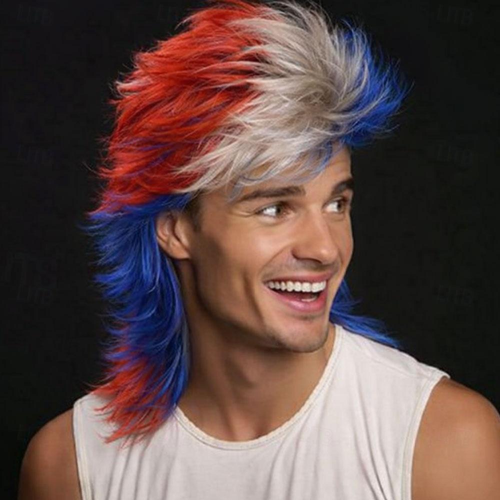 HAIRJOY Synthetisch Haar Mullet Pruiken voor Mannen 70s & 80s Kostuumfeest Synthetische Pruiken 12inches brown