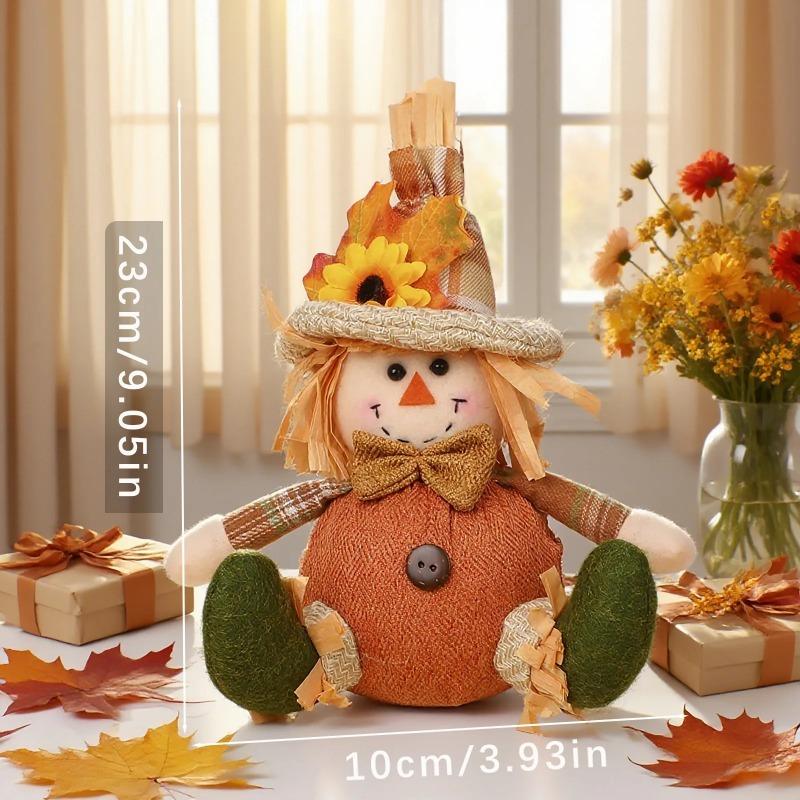 1pc Autumn Harvest Scarecrow Forest Man Hanging Ornament, Maple Leaves & Straw Hat, No-Face Elderly for Man for Home, Kitchen