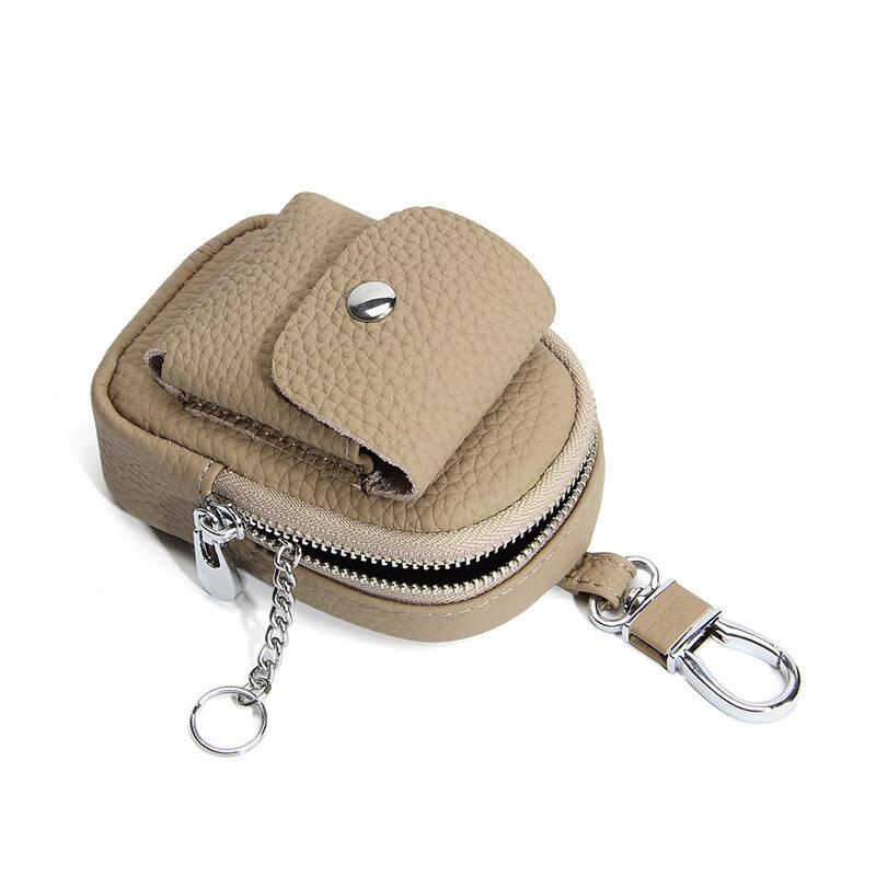 New Durable Genuine Leather Waist Hanging Small Bag Portable Storage Bluetooth Earphone Keys Coins Zipper Pouches Multi-color Selection