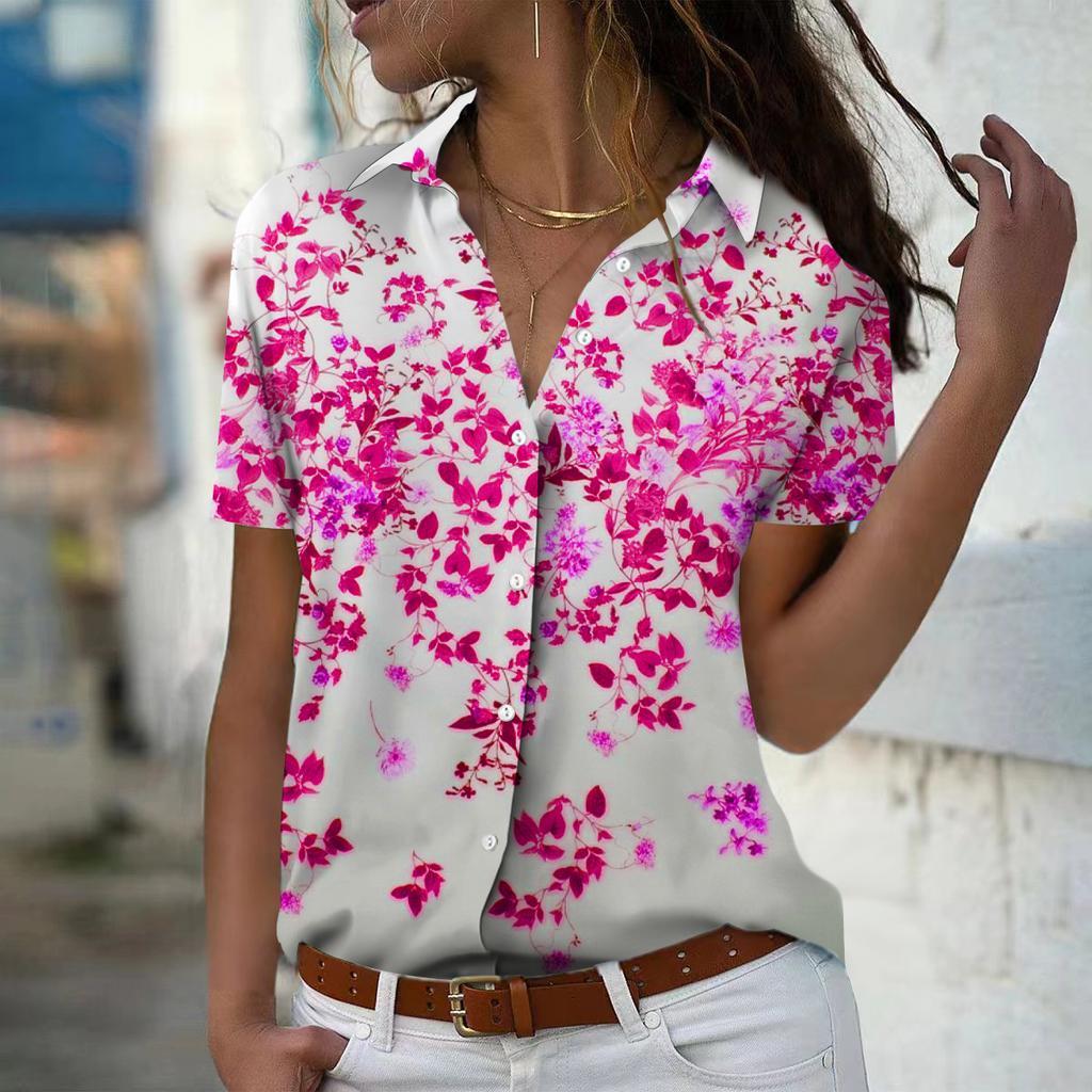 Damen Kurzarmhemd Vintage Blumenprint Damen Blusen Oberteile