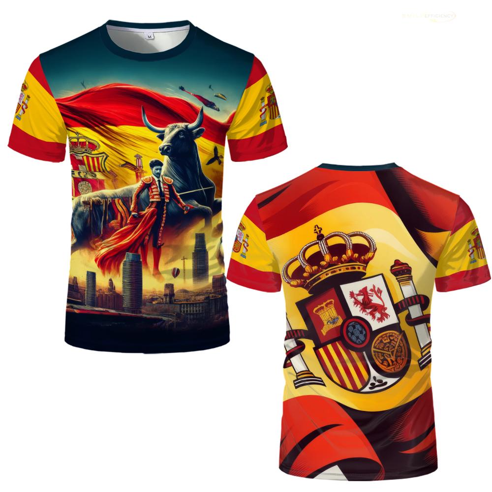 Spain Flag Short-Sleeved Loose T-shirt For Men 2024 Summer Casual 3D Printing Pattern T Shirts Spanish National Day Tops