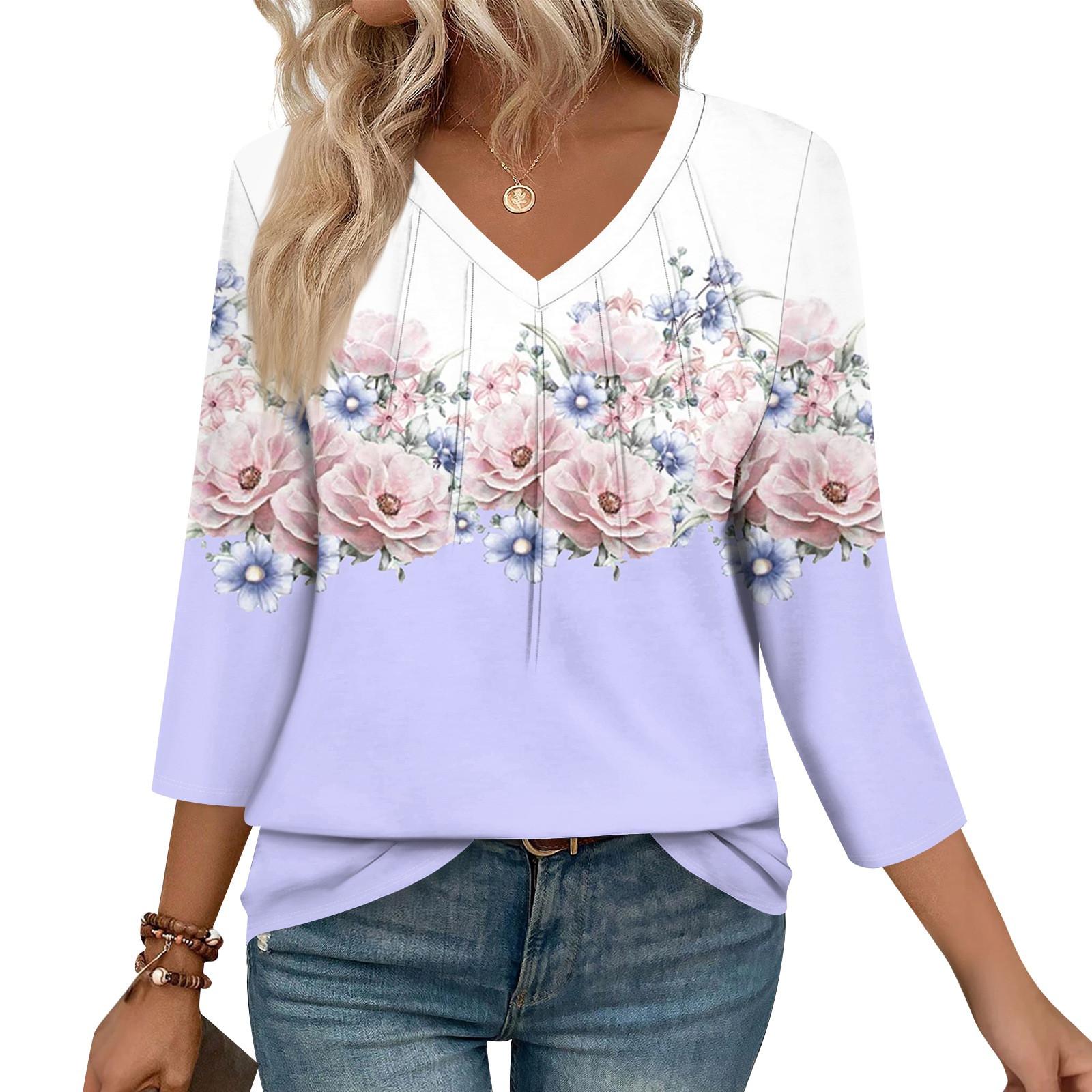 

Женские повседневные топы с V-образным вырезом, пуловеры, полосатые принты, топы с рукавами семь восьмых M