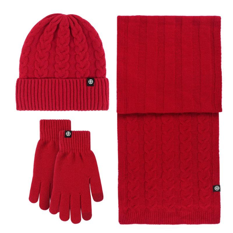 Adult warm self-heating German velvet three-piece set outdoor knitted hat scarf gloves three-piece set winter