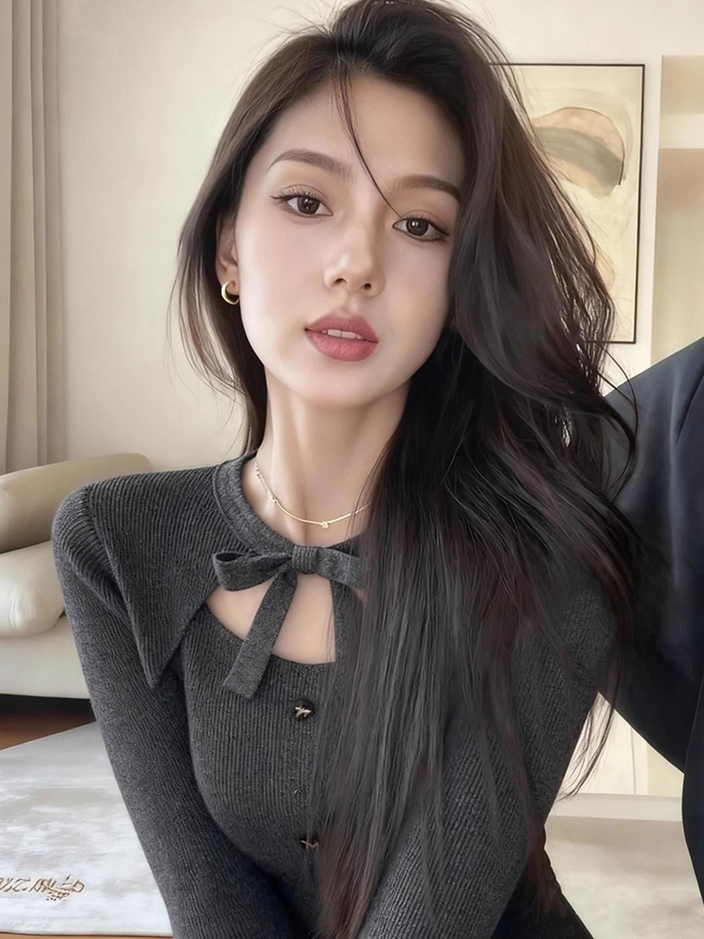2025 Autumn/Winter Elegant Bowknot Two-Piece Design Fashion Top Small серый
