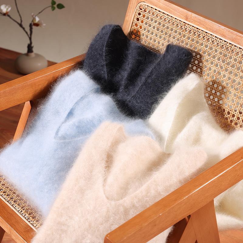 Women's Soft Brushed Cashmere V-Neck Sweater - Loose, Fluffy, Lazy Style Base Layer