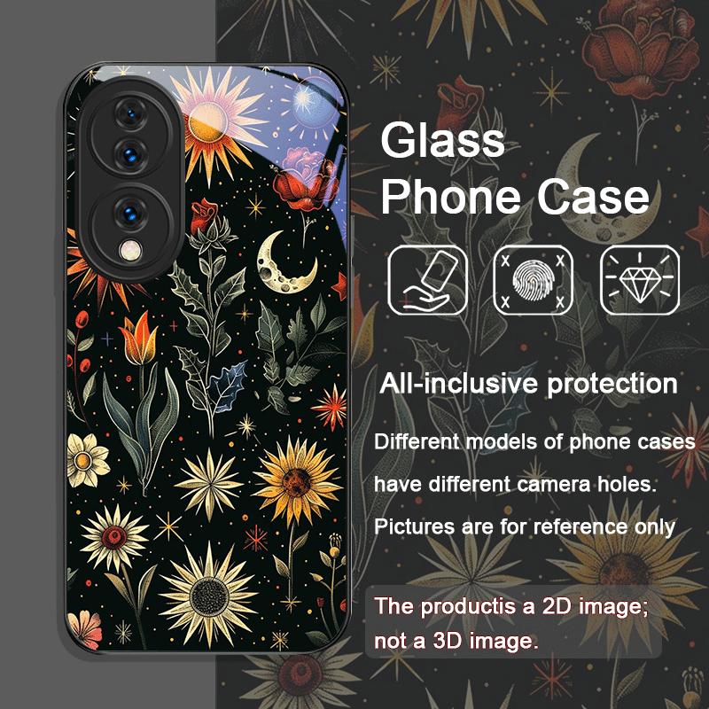 

Эстетичный чехол из закаленного стекла с рисунком подсолнухов и луны для Huawei Nova 13 Pro 12 11SE 10 P60 P40 Mate 40 50 60 5G Huawei Mate 20