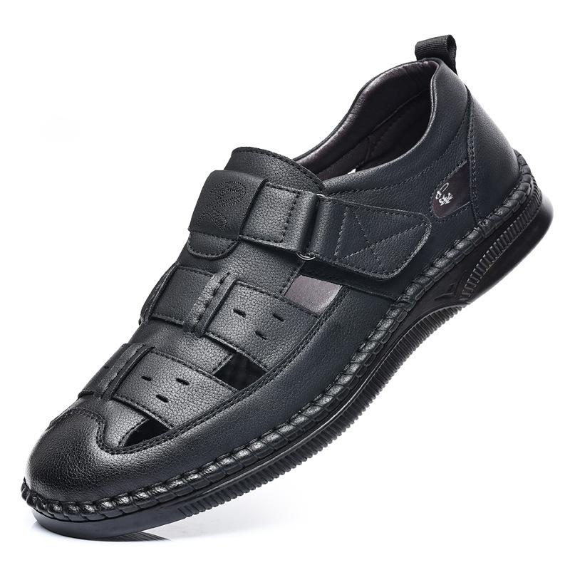 Men's Shoes 2025 New Summer Round Head Casual Hole Shoes Men's Hollow Middle-aged Sandals 2025