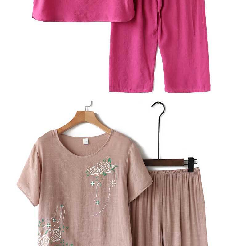Senior Women's Cotton Linen Pajama Set: Short-Sleeved, Two-Piece Summer Outfit for Moms and Grandmas
